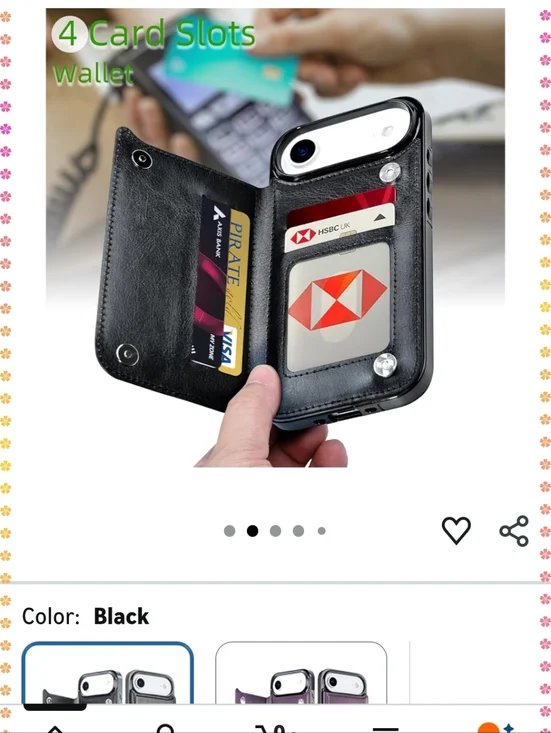 Premium Black Leather Wallet Case for iPhone 17 Air - Card Holder & Kickstand - Picture 2 of 9